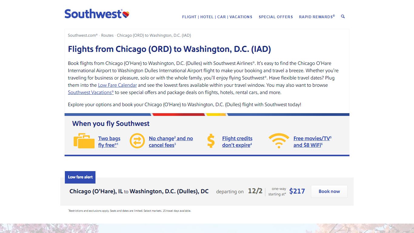 Flights from Chicago (ORD) to Washington, D.C. (IAD) - Southwest Airlines